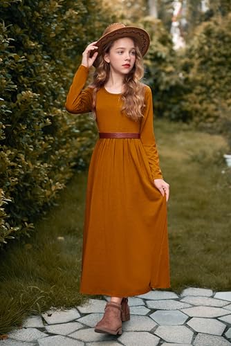 Image of Arshiner Girls Maxi Dress Long /Short Sleeve Casual Holiday Dress with Pockets for 5-13 Years