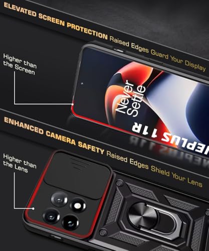 Image of WOW IMAGINE Tough Armor Bumper Mobile Back Case for 1+ OnePlus 11R 5G | Sliding Camera Shield Cover | Shock Proof 360 Protection | Hybrid PC + TPU | Ring Holder with Kickstand - Black