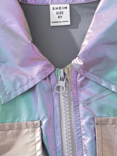 Image of WDIRARA Girl's 2 Piece Holographic Outfit Flap Pocket Zip Up Jacket and Elastic Waist Pants Set