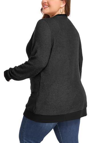 Women's Plus Size Waffle Knit Cardigan Soft Casual Long Sleeve Front Button Tops with Pockets2