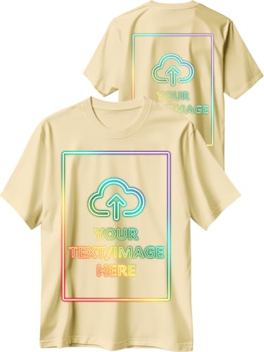 Custom T Shirts with Photo Logo Text Front Back Print Bulk Cotton Tee Khaki