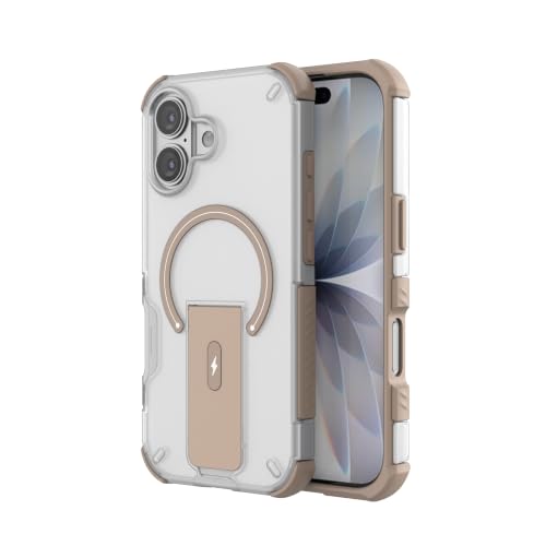 Image of MAGA Case with Stand for Apple iPhone 17 | MagSafe Compatible, Rugged Hybrid Cover, Shockproof Armor, Scratch Resistant, Hard Polycarbonate Back, Soft TPU Bumper Translucent Matte White Brown