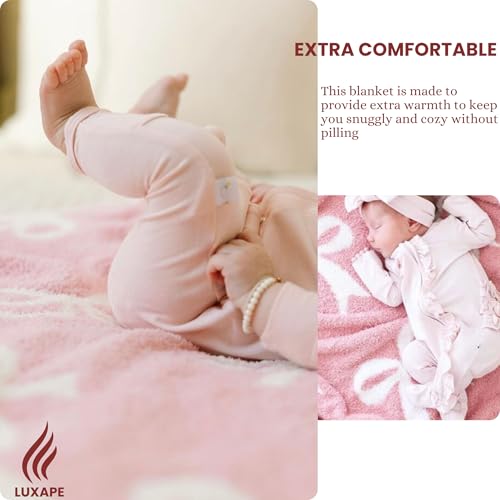 Image of Bow Blanket Pink Bows Soft Throw Blanket Reversible Premium Cozy Fabric for Best Comfort - for Infant,Toddler,Newborn,Nursery,Girl,Throw,Crib,Stroller,Gift, (Pink Bows, 30x40 in)