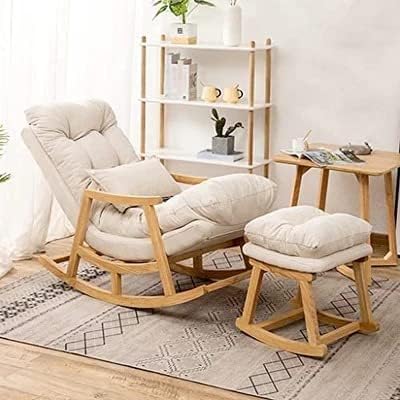 Lucky Wood Store Wooden Rocking Chair/Relax Chair for Adults for Office Comfortable and Simple Designed Arm Chair in Velvet Fabric (White)
