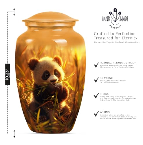 Image of Personalized Panda - Cremation Urn for Ash - Ash Urns for Human - 10 Inch - Large with Velvet Bag - Memorial Urn for Mom & Dad - Burial Urns - Human Remain Urn - Decorative Urns for Ashes
