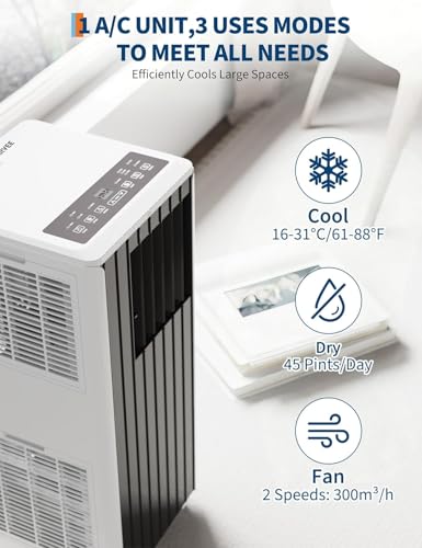 Image of Portable Air Conditioners, 8000 BTU 3-in-1 AC Unit with Dehumidifier & Fan, Cools Up to 350 Sq.Ft, 24H Timer & Remote, Auto Evaporation,No Drain,Quiet, Energy,Mobile Floor Unit Floor Standing for Bedr