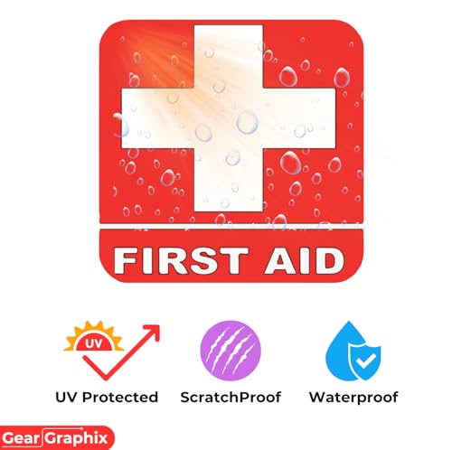 Image of First Aid Kit Sticker Sign - (4) Self Adhesive Decal 3.5 inchx3.5 inch - for Car, Office, or Business Emergency First Aid Kit Sign