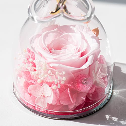 Yamonic Preserved Real Rose in Glass Angel Figurines, Handmade Flower Angel Gifts for Women, Mom, Friends on Valentine's Day, Mother's Day, Thanksgiving Day, Christmas Day - Pink
