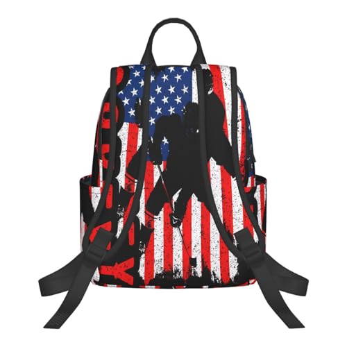 American Hockey Flag Casual Backpacks Laptop Backpack Outdoor Travel Rucksack Sport Carry-On Daypack Lightweight Bag with Multi-Pockets3