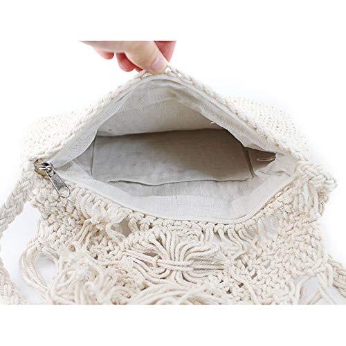 Van Caro Handwoven Cotton Straw Shoulder Bag Crochet Tassel Beach Bohemian Purse for Women4