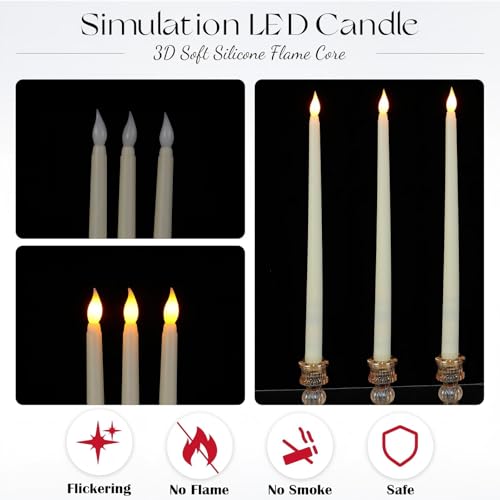 Image of Baquler 24 Pcs 12.4 Inch LED Flameless Taper Candles Battery Operated Candles Bulk Ivory LED Candlesticks Flickering for Christmas Wedding Home Decor
