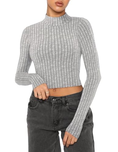 VICHYIE Womens Fall Mock Neck Shirts Cropped Thin Sweater Long Sleeve Soft Fuzzy Pullover Jumper Tops3