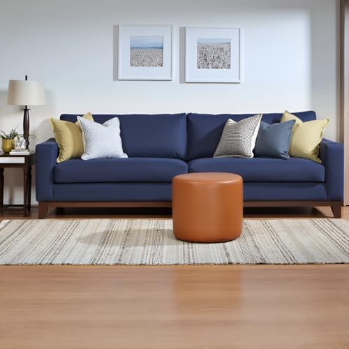 Lifestyle Solutions 19” Wentworth Ottoman Round Faux Leather Bench, Stationary Ottomans, Backless Chair, Footrest for Living Room, Footstool Office, Bedroom, Padded Seat, Caramel Brown - Image 3