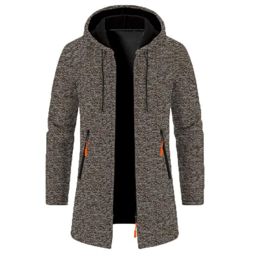 Mens Long Cardigan Hoodies Full Zip Fleece Lined Sweaters Fashion Knitted Regular Fit Hooded Coat wiht Zipper Pocket2