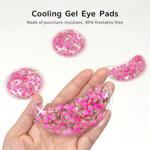 Image of 4PCS Gel Eye Ice Pack Set, Cold & Hot Compress, Reusable Cooling Gel Pads for Strain Relief, Relaxation, SPA and Sleep (4 Strawberries)