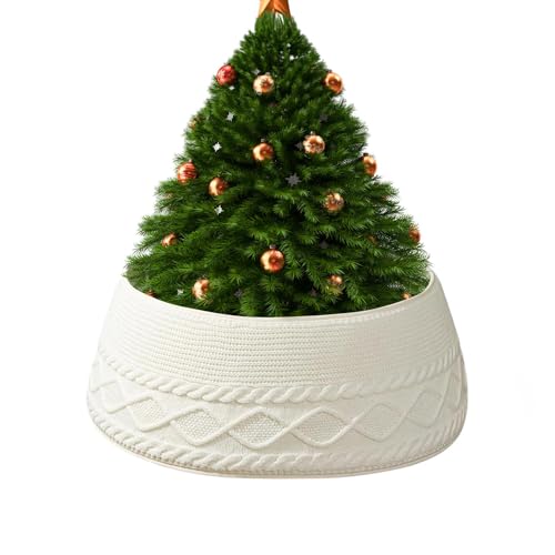 Falda de árbol de Navidad, Cuello de árbol de Navidad de Punto, Crema Blanca rústica de la Granja Alternativa Alternativa, Cubierta Base de Soporte rústico de Granja, Cable de Lujo Tejido de Punto