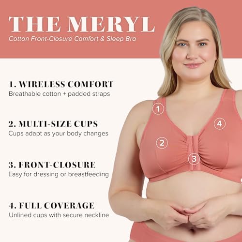 Image of LEADING LADY, Meryl, Front-Closure Cotton Bra, Comfort Sleep for Women, Breathable, Unlined, Full Coverage, Wireless, 36A-56H