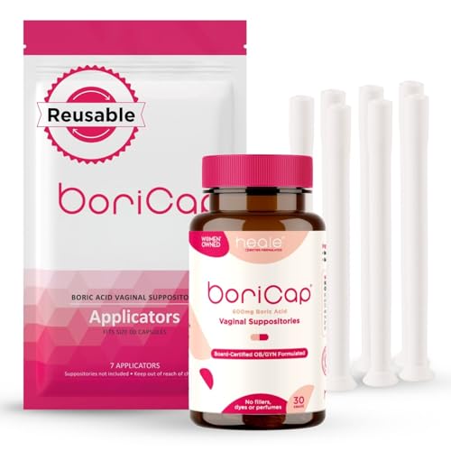 Image of BoriCap Heale 600mg Boric Acid Suppositories | for Vaginal Odor | 30 Count & Plus 7 Applicators | Made in the USA