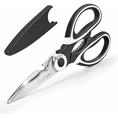 Kitchen Shears, Heavy Duty Stainless Steel Scissors, Multipurpose Ultra Sharp Utility Scissors Professional for Chicken/Poultry/Fish/Meat/Vegetables/Herbs/BBQ,Black-by BRILLIRARE Cover