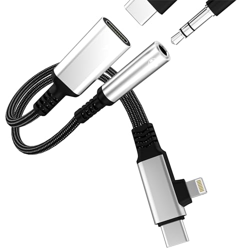 Adaptador Jack a Lightning USB-C Aux Auriculares de 3,5 mm para iPhone 17 16 15 14 Pro MAX Cable de Audio Dongle para Auriculares Divisor de conexión de micrófono Enchufe Android para Apple para iPad