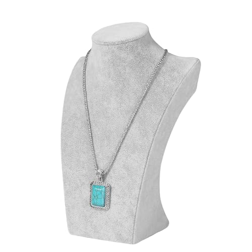 Flexzion Necklace Bust Display Stand (1 Pack) - 10 Inch 3D Mannequin Gray Velvet Necklace Display Holder for Home, Boutique & Trade Shows - Jewelry Display for Selling Necklace, Pendants, Chokers