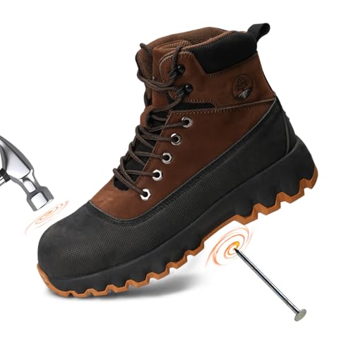 Image of Mens Work Boots Composite Toe Boots for Men Genuine Leather Rubber Sole No Slip Waterproof Shoes Industrial & Construction Safety Boots