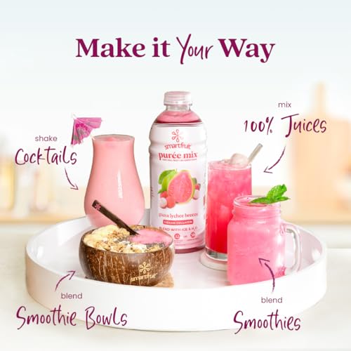 Image of Smartfruit Guava Lychee Breeze + Vegan Collagen- 100% Real Fruit Puree with Pink Guava & Lychee - Great for Smoothies, Juice, Yogurt, Cocktails, Teas & More - 48oz