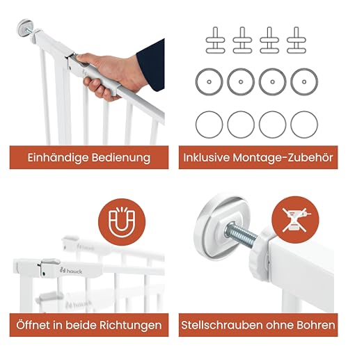 hauck Clear Step Autoclose 2, Weiß - Kinderschutzgitter Hundegitter Verstellbare Breite 75-80cm, 77cm Hoch, Selbstschließend, Flacher Einstieg, Beidseitige Einhand Öffnung, ohne Bohren