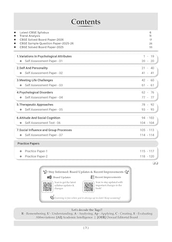 Image of Oswaal CBSE Class 12 Psychology Question Bank | Chapter & Topic-wise Solved Papers (2017-2026) | Based on Syllabus (April 2026) | Includes 2026 Papers | For 2027 Exam
