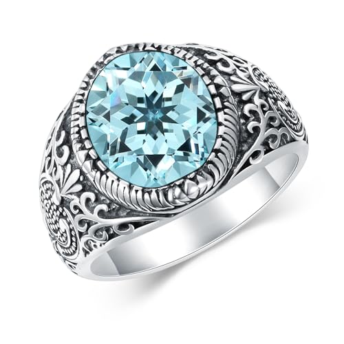 12x10mm Genuine Turquoise Rings for Men, Sterling Silver Native American Gem Oval Thumb Ring for Dad Father Jewelry Gift for him,Anillos De Hombre, Men's Ring for Gift for Men