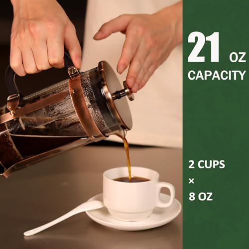 High - Quality 21 Ounce / 600ML French Press - Stainless Steel & Heatproof Glass, 4 - Filter Design - Make Cold Brew, Es - Additional View