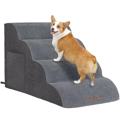 Dog Stairs for Small Dogs: Pawtners 4 Steps Dog Ramp for High Bed, Foam Pet...