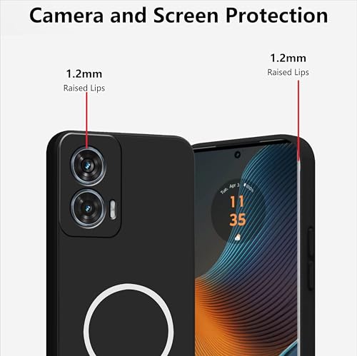 Image of SBMS Silicone Back Cover Case for Motorola Edge 50 Fusion / G85 / G96 5G | Soft Micro-Fibre Lining Inside | Magsafe Print On Back Side Camera Protection Bump | Shockproof Case for Moto G85 (Black)