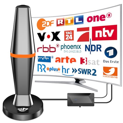 DVBT2 Antenne, zimmerantenne DVB-T & DVB-T2 Antennen mit Verstärker, Großer Reichweite und 360° Empfang, Zimmerantenne für Fernseher mit Starkem Magnetfuß, Geeignet für 4K 1080p & Alle TV-Geräte