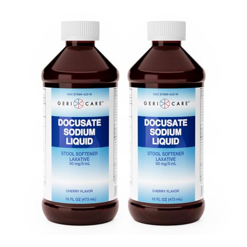 GeriCare Docusate Sodium Liquid Stool Softener Gentle Stimulant Laxative Liquid, Quick Constipation Relief Aid, Adults Daily Bowel Movement Laxative, Cherry-Flavored, 16 fl oz (2pk)