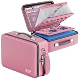 DocSafe Fireproof Document Box with Lock＆Shoulder Strap,Hard Case File Organizer with Accordion File Folder,Multi-Layer Portable Home Office Travel Safe Storage for Important Documents Laptop Pink