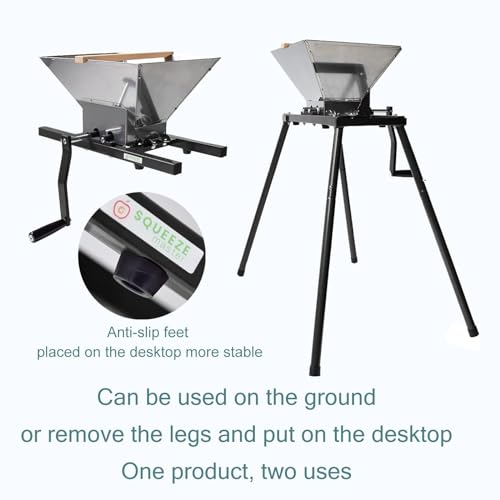 Image of SQUEEZE master Fruit Apple Wine Classic Crusher With Stand-7 Litre /1.8Gallon Manual Grinder- Large Stainless Steel Hoopper-Nylon Teeth-Black