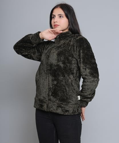 Image of Women's Ultra-Soft Plush Fleece Winter Jacket with High Neck & Full Front Zipper | Warm Cozy Fur Coat for Casual, Travel, Outdoor & Daily Cold Weather Wear