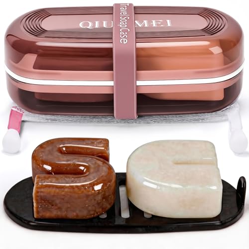 Shampoo Bar Holder and Soap Case | Leakproof Travel Container with Lid & Drain Tray | Includes Silicone Strap and Mesh Soap Bag | for Bathroom Shower Camping Gym Travel (Red Large)
