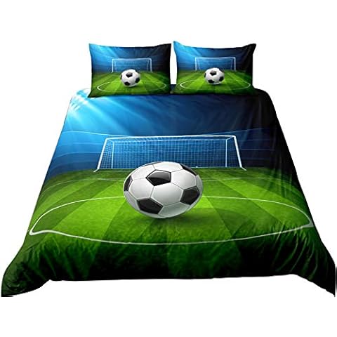 Andrui Bedding Set Double 3D Football Soccer Print Quilt Cover with Zipper Closure for Kids Boys Teen Soft Microfiber Duvet Cover with Pillow Case Cover