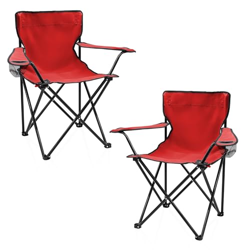 Spetebo Camping Klappstuhl mit Getränkehalter 2er Set - rot - Campingstuhl...