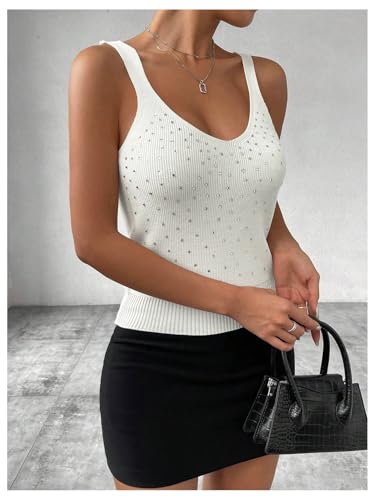 Verdusa Women's Rhinestone Sleeveless Scoop Neck Knit Tank Top Sweater Vest3