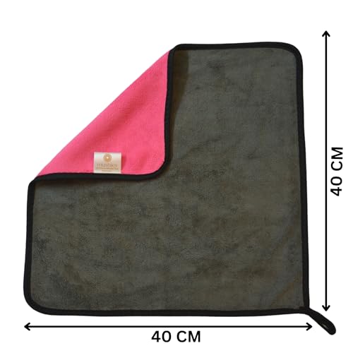Image of MUSHIES 800 GSM Microfiber Cloth (40x40 cm, Pack of 4) Double Layered Highly Absorbent Heavy Plush Microfibre Towel Cloth for Car Cleaning, Washing, Drying, Polishing & Detailing (Pink)