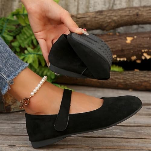 Women's Comfy Flat Shoes, Solid Color Comfortable Suede Mary Jane Flats for Daily Wear, Lightweight Breathable4