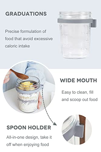 Koikey Overnight Oats Container Mason Jars - 10Oz Yogurt Oatmeal Glass Canning With Lids And Spoon For Portable Breakfast And Lunch, Cereal, Milk, Fruit Salad Refrigerated Storage, Grey Pack Of 2 #TOP5