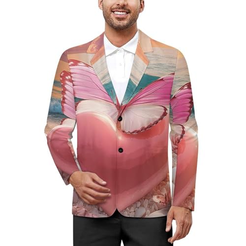 Sunset Beach Heart Rose Butterflies Classic Suits Blazer for Men Business Tuxedo Jacket Sport Coat Two Buttons