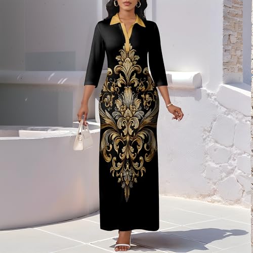 Image of PinkPatty Women's Casual 3 /4 Sleeve Polo V Neck Bodycon Maxi Dress