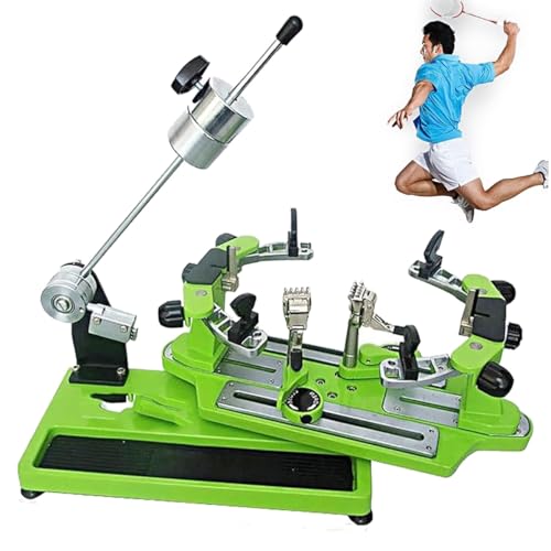 Máquina para encordar raquetas de tenis y bádminton: sistema fijo de 6 puntos con rotación de la raqueta y herramientas antideslizantes para el reencordado mediante cable, para una fácil instalación