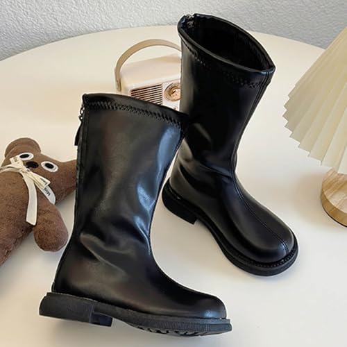 PU Leather Knee High Boots for Girls Fashion Lug Sole Side Zipper Tall Motorcycle Riding Shoes Classic Western Boots4