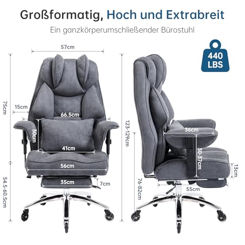 Asukale Plus Bürostuhl 200kg | 2 Lendenkissen(Massage+Standard) XXL Sitz – Ansicht 2